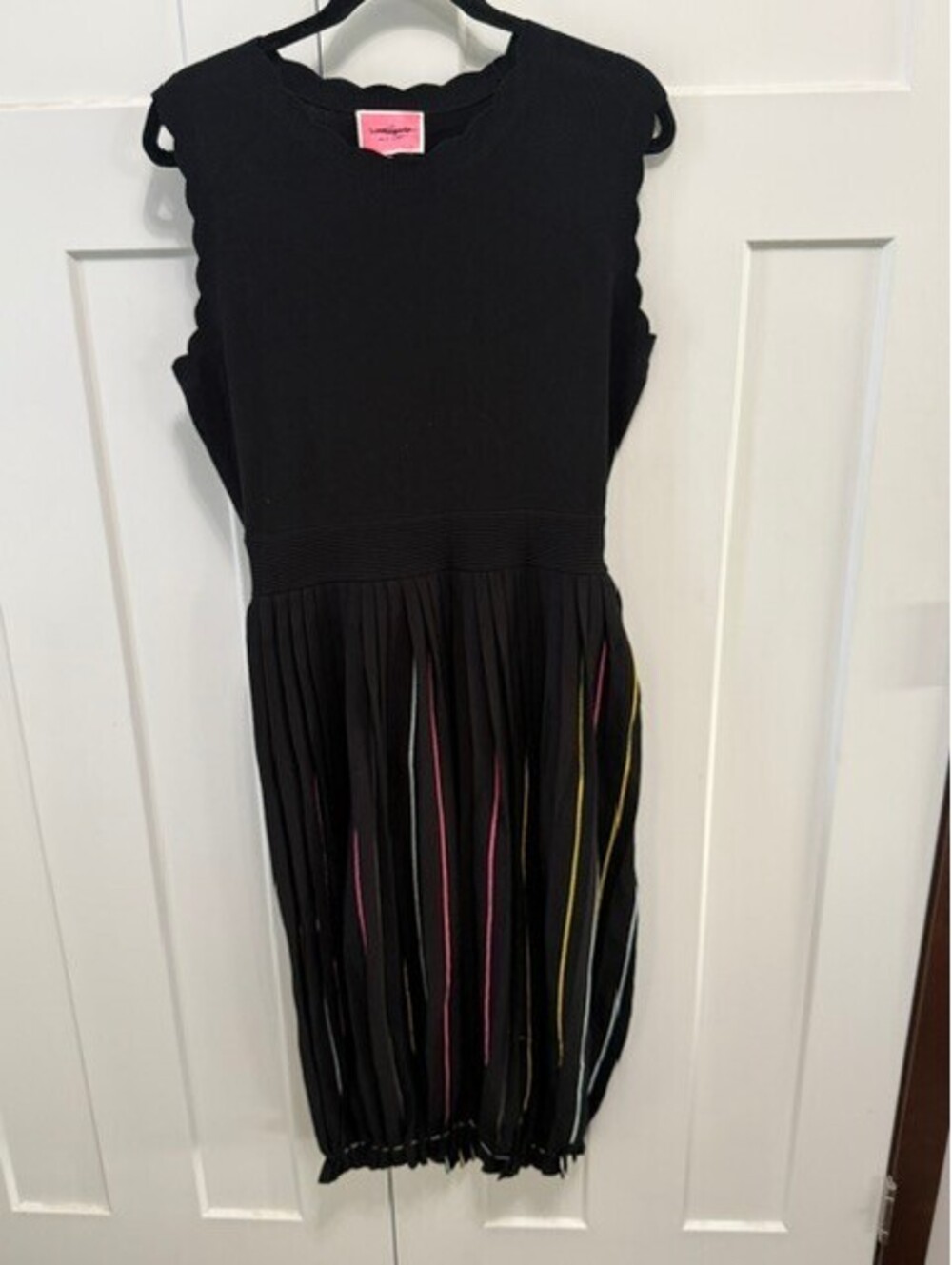 NWOT Kate Spade black multicolor pleated sweater striped midi dress size Large - Picture 4 of 5